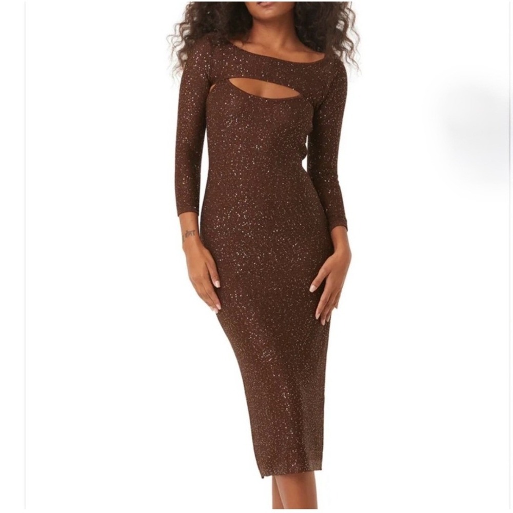 NWT MISA Los Angeles Lisette Chocolate Sequin Midi Slip Dress Bolero Set M